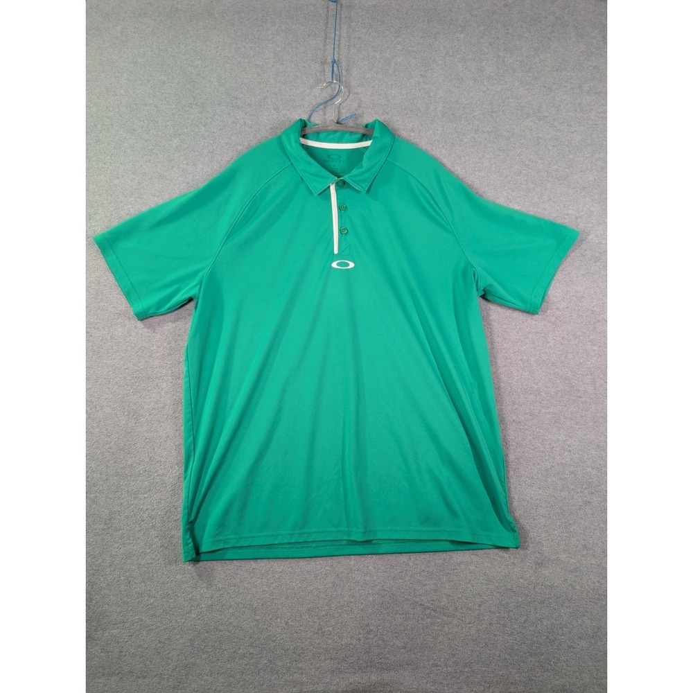 Oakley Performance‎ Polo Shirt XL Green White Trim Golf Athletic Mens Casual